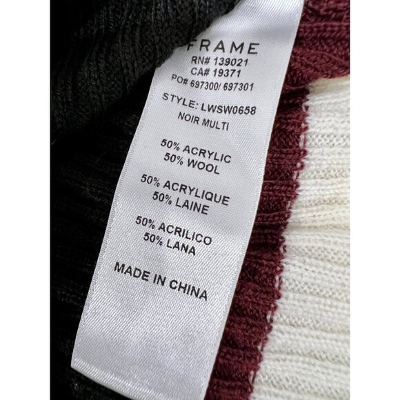 NWT FRAME Size S Noir Multi Striped Wool Blend Ruffle Sleeve Sweater MSRP $245 - Picture 7 of 12